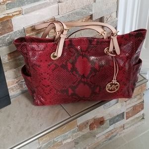 Michael Kors rich red snake skin leather tote